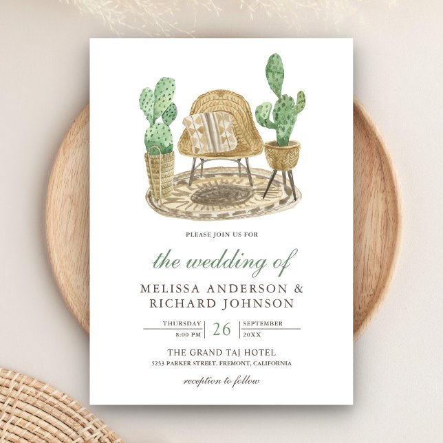 Convites Casamento Moderno de Aquarela Boho Cactus (Criador carregado)