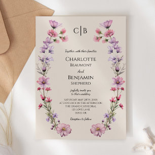 Convites Casamento Moderno de Beige Monograma de Flores Sel