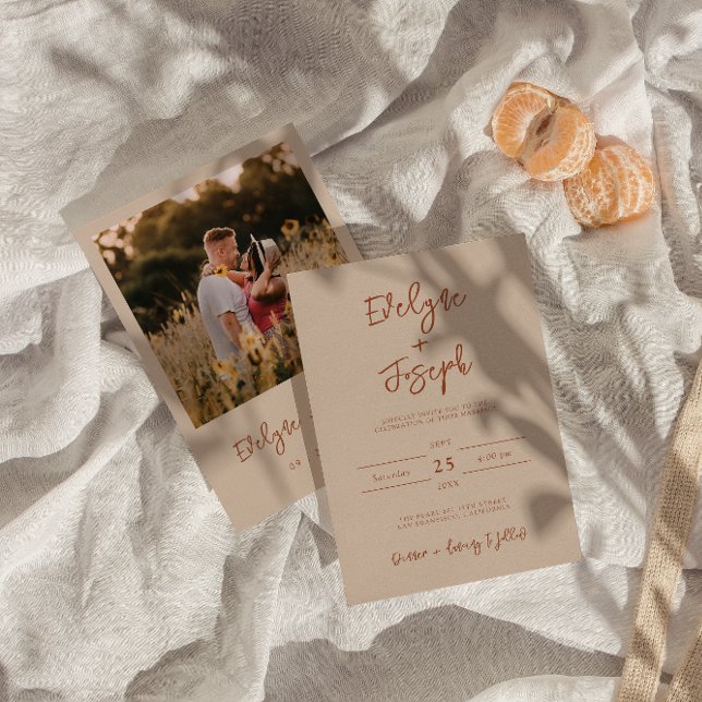 Convites Casamento Moderno de Boho Foto Foto de Creme de Ca (Criador carregado)