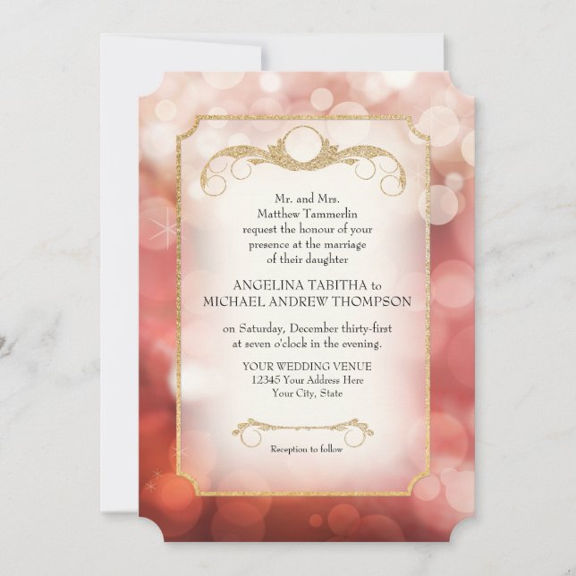 Convites Casamento Moderno de Bokeh Sparkle Twinkle Marsala (Frente)