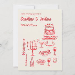 Convites Casamento Moderno De Bolo Vermelho Quirky De Mão R