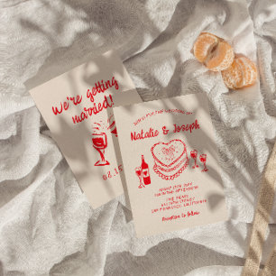 Convites Casamento Moderno De Bolo Vermelho Quirky De Mão R
