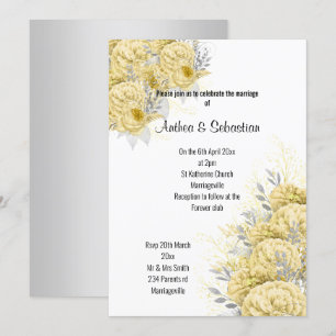 CONVITES CASAMENTO MODERNO DE BUQUÊ FLORAL AMARELO ELEGANT