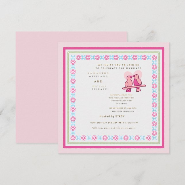 Convites Casamento Moderno de Casal Ilustrado Personalizáve (Frente/Verso)