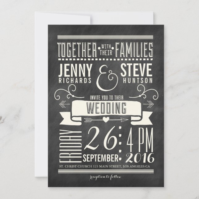 Convites Casamento Moderno de Chalkboard (Frente)