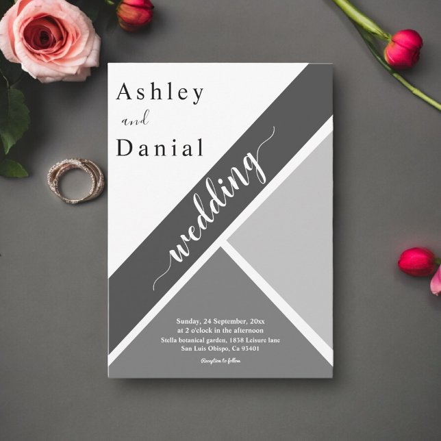 Convites Casamento Moderno De Cinzas Brancas E Negras Elega (Criador carregado)