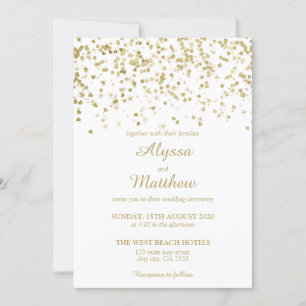 Convites Casamento Moderno de Confetti, Dourado Faux Glitte