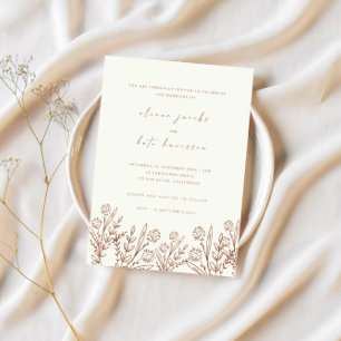 Convites Casamento Moderno de Creme de Flor Selvagem e Terr