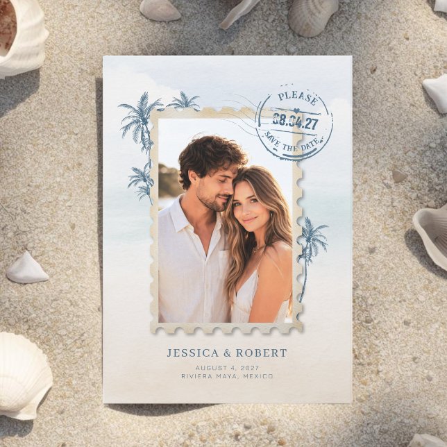 Convites Casamento Moderno de Destino Foto Salve a Data (Destination Wedding Photo Save The Date Card)