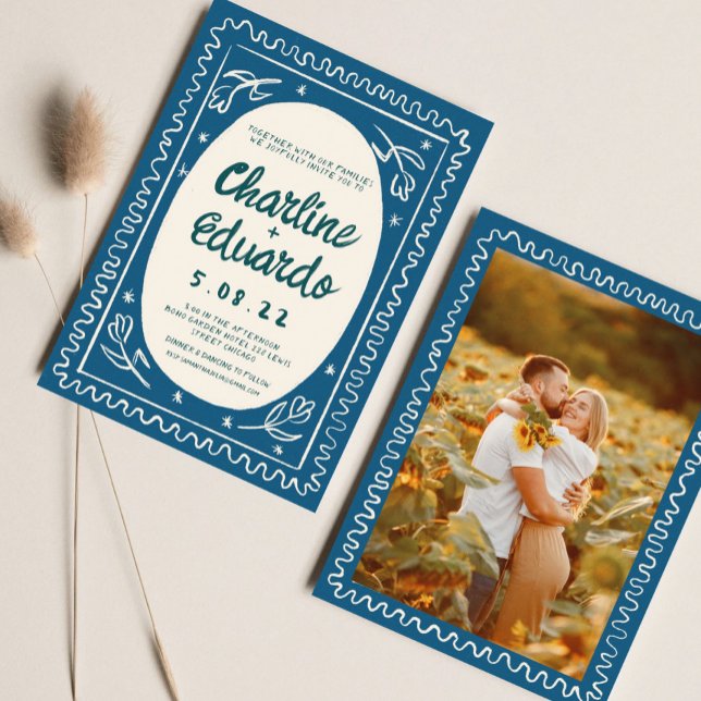 Convites Casamento Moderno de Escrita por Onda Azul (Criador carregado)