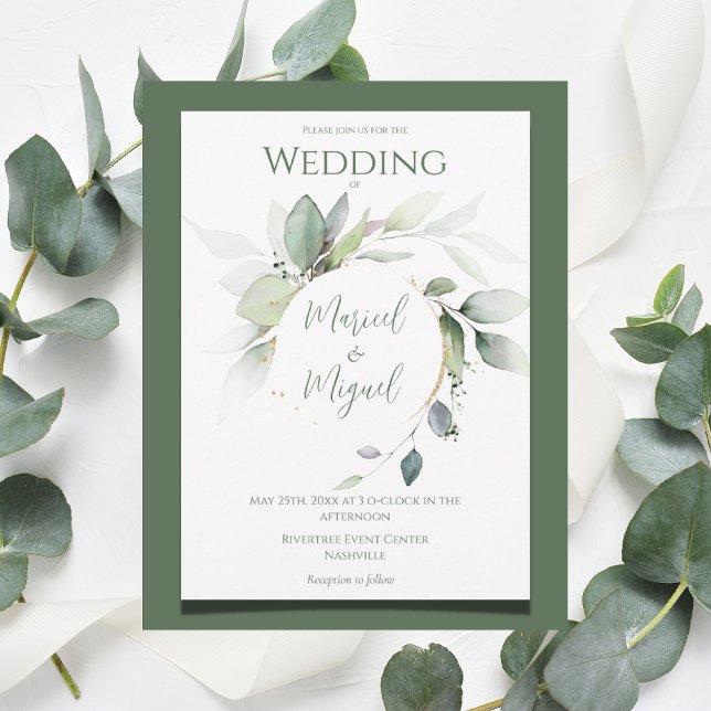 Convites Casamento Moderno de Eucalyptus Greenery Dourado W (Criador carregado)