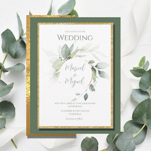 Convites Casamento Moderno de Eucalyptus Greenery Dourado W