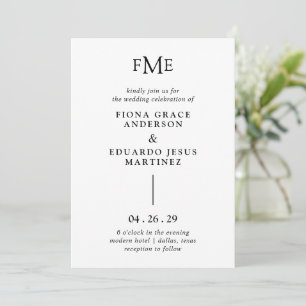 Convites Casamento Moderno de Fiona Black and White Bold Mo