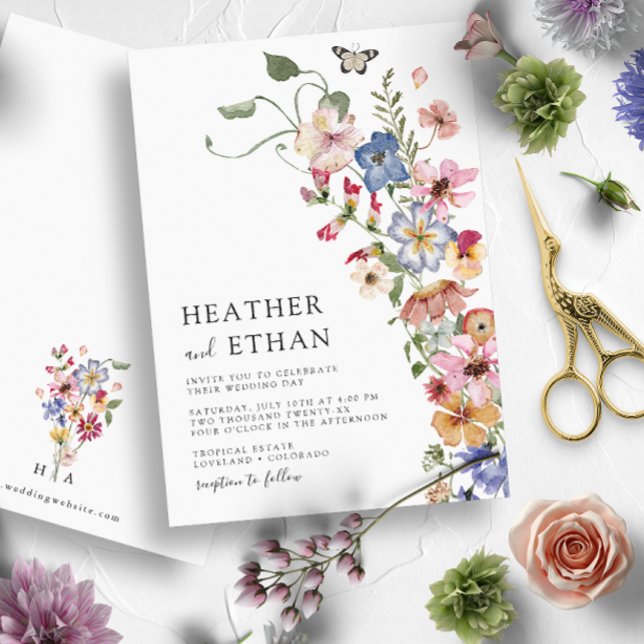 Convites Casamento Moderno de Flores Selvagens (Modern Wildflower Wedding Invitation by Painted Paperie)