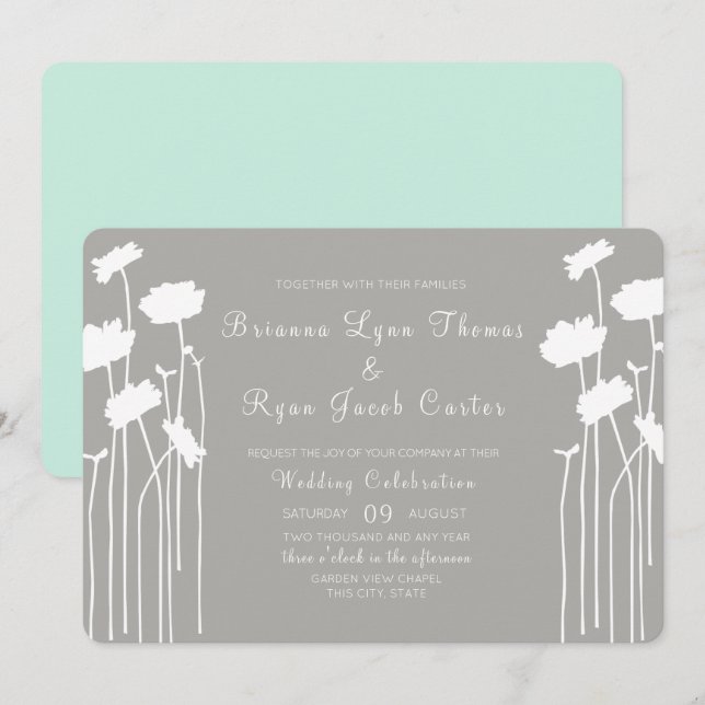 Convites Casamento Moderno de Flores Selvagens (Frente/Verso)
