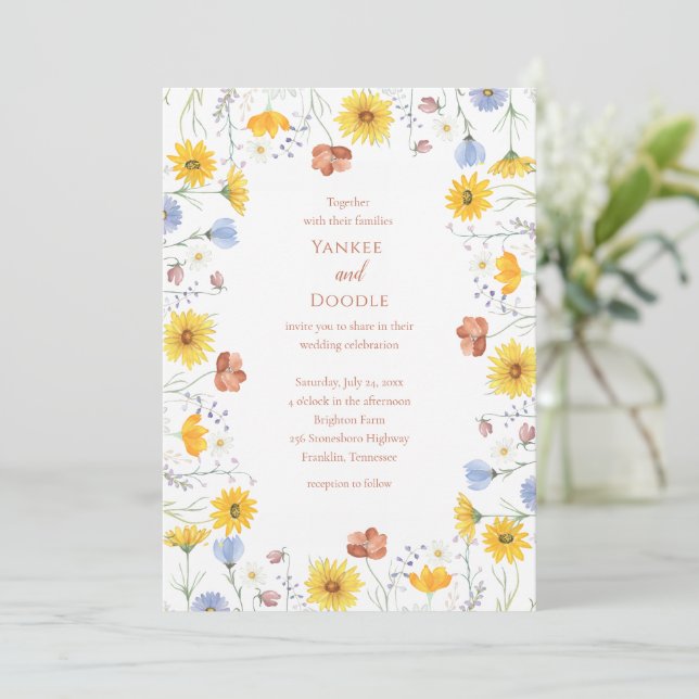 Convites Casamento moderno de flores silvestres na primaver (Em pé/Frente)