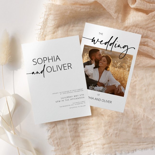 Convites Casamento Moderno de Foto Branca e Preta (Criador carregado)