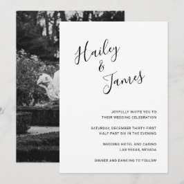 Convites Casamento Moderno de Foto Branca e Preta Elegante