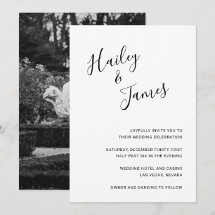 Convites Casamento Moderno de Foto Branca e Preta Elegante