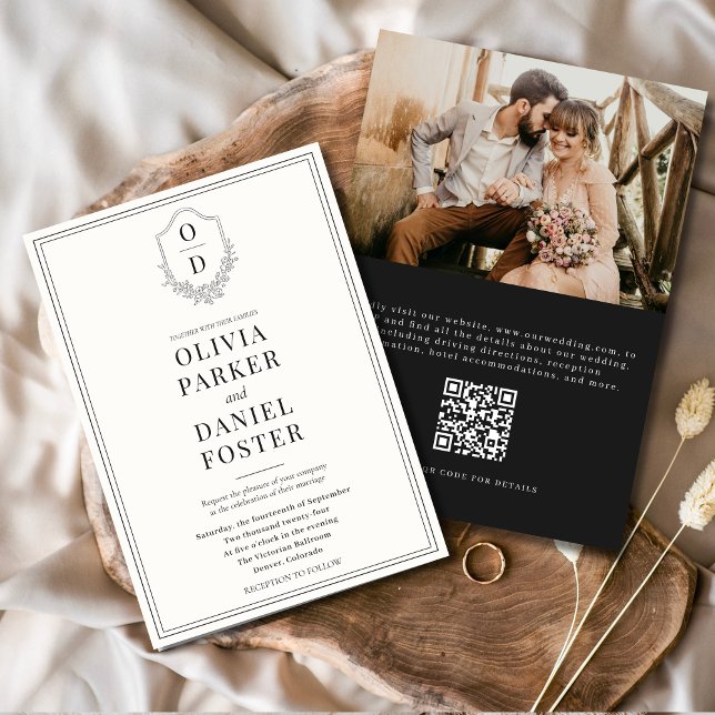 Convites Casamento Moderno de Foto em Preto e Branco do Cód (Criador carregado)