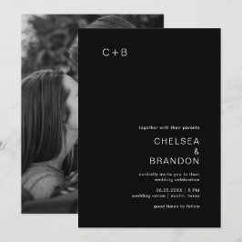 Convites Casamento Moderno de Foto Negra Chelsea