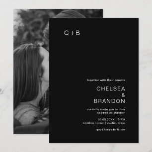 Convites Casamento Moderno de Foto Negra Chelsea