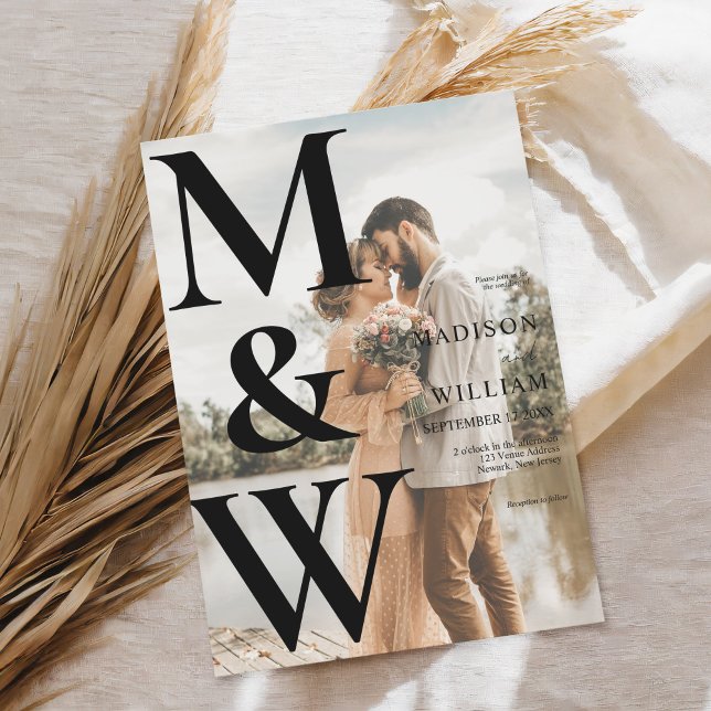 Convites Casamento Moderno de Foto Simples Monograma (Criador carregado)