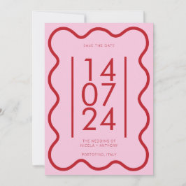 Convites Casamento moderno de fronteira vermelha-ondulada s