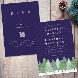 Convites Casamento Moderno de Inverno Floresta Código QR Az