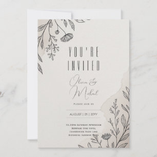 Convites Casamento Moderno de Linha de Arte Floral Mínima H