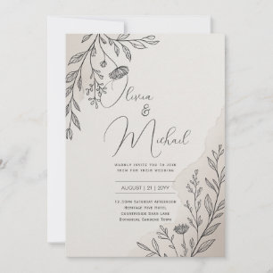 Convites Casamento Moderno de Linha de Arte Floral Minimali