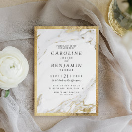 Convites Casamento moderno de luxo com folhas de ouro falsa