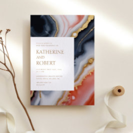 Convites Casamento Moderno De marinho Azul E Agato Laranja