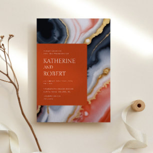 Convites Casamento Moderno De marinho Azul E Agato Laranja