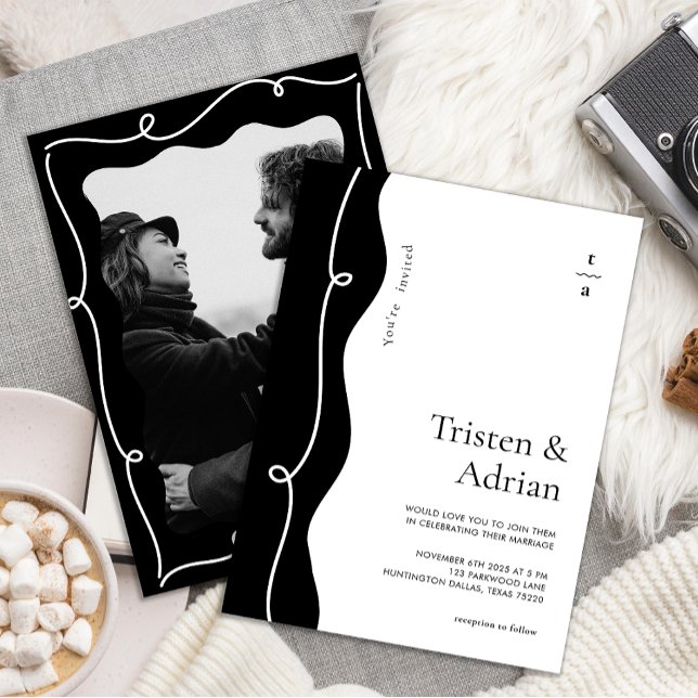 Convites Casamento Moderno de Moldura Branca de Frame Lado  (Criador carregado)