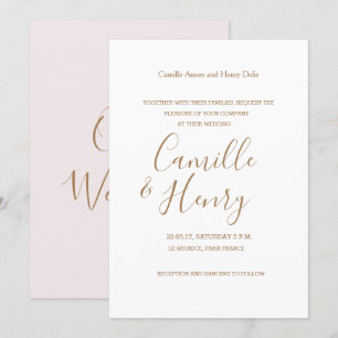 Convites Casamento moderno de ouro rosa branco tipo Elegant