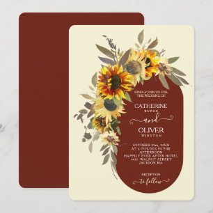 Convites Casamento Moderno de Outono com Girassol Amarelo C