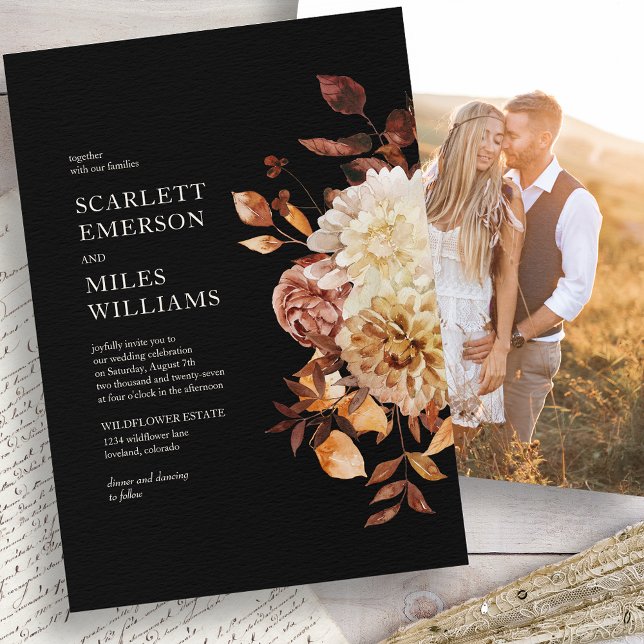 Convites Casamento Moderno de Outono Preto (Modern Black Fall Wedding Invitation
)