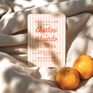 Convites Casamento Moderno de Pastel Rosa Striped