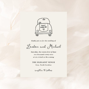 Convites Casamento Moderno de Porte de Carro Desenhado à Mã