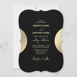 Convites Casamento moderno de preto e Abstrato Dourado cont