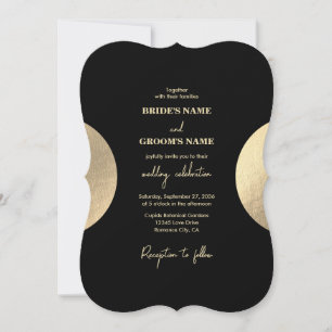 Convites Casamento moderno de preto e Abstrato Dourado cont