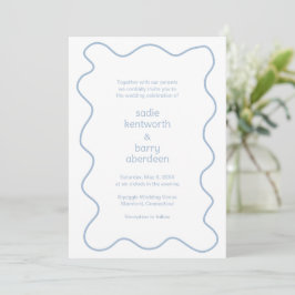 Convites Casamento Moderno de Quadro Azul Simples Dusty