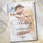 Convites Casamento Moderno de RSVP de Código QR Elegante<br><div class="desc">Convite Moderno de Casamento de RSVP de Código QR Elegante com uma caligrafia adorável — Um cobrir moderno adorável para uma fotografia do casal que em breve será casado, incluindo uma simples estrutura de ouro. Este design contém informações adicionais na parte traseira, incluindo informações de RSVP com um site e...</div>