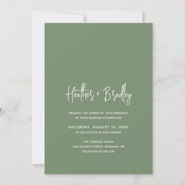 Convites Casamento Moderno de Sage Verde Minimalista (Frente)
