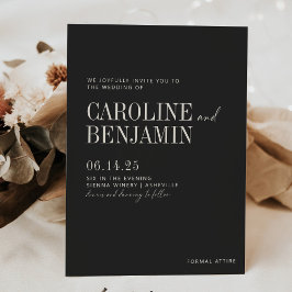 Convites Casamento Moderno de Script Branco e Preto Elegant