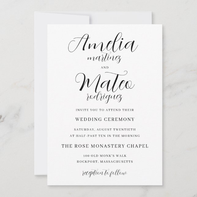 Convites Casamento Moderno de Script Minimalista Elegante (Frente)
