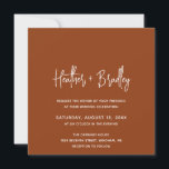 Convites Casamento Moderno de Terracotta Minimalista<br><div class="desc">Um convite para casamento de boho quadrado moderno, com um simples design com seus nomes em uma tipografia de script elegante e seus detalhes de evento em uma fonte de sans serif minimalista. Todos os elementos de design estão em branco sobre um fundo de terracota/cobre. Este convite de casamento chic...</div>