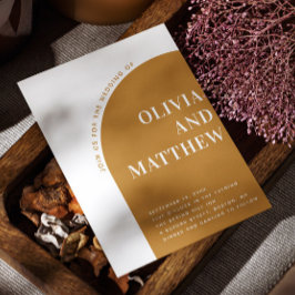 Convites Casamento moderno de tipografia da mostarda + QR