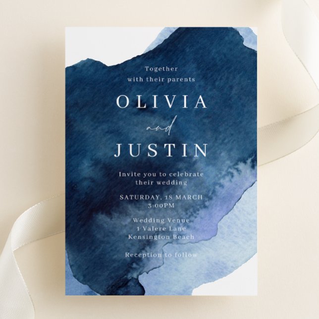 Convites Casamento Moderno de Watercolor Blue (Criador carregado)